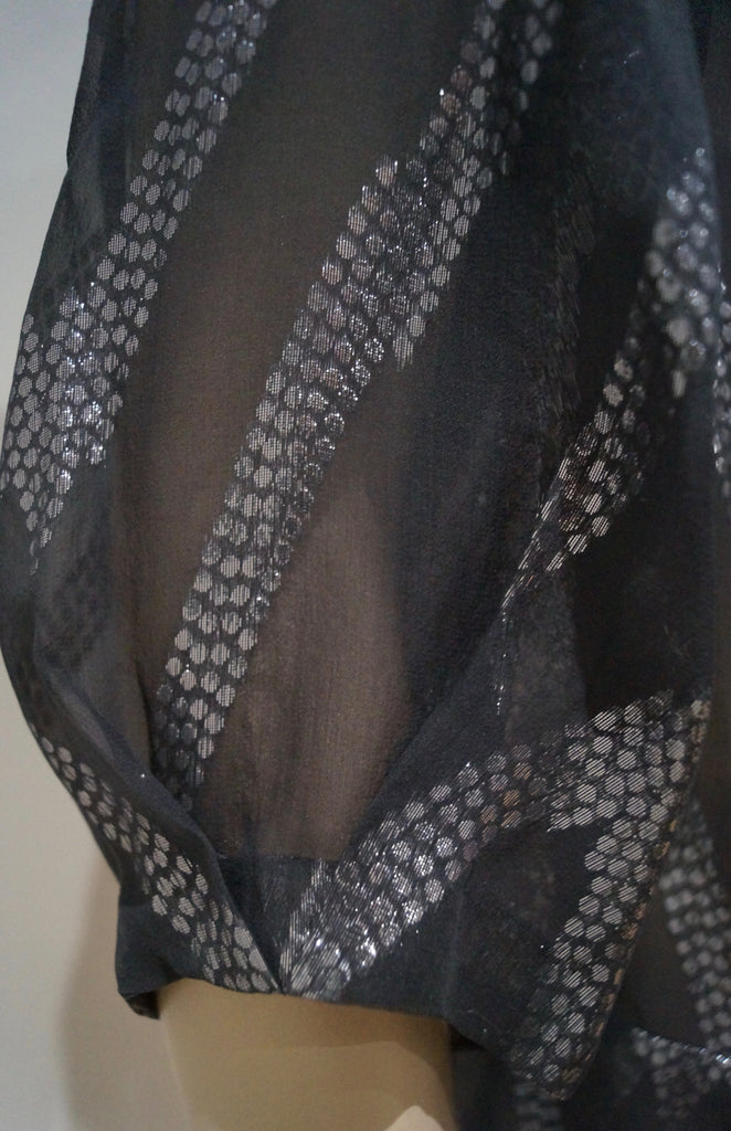 BY MALENE BIRGER Charcoal Grey Silver Metallic Stitch Silk Blend Blouse Top 34