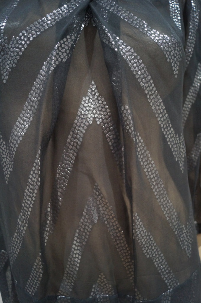 BY MALENE BIRGER Charcoal Grey Silver Metallic Stitch Silk Blend Blouse Top 34