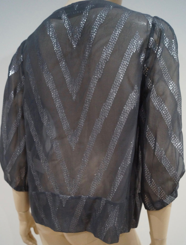 BY MALENE BIRGER Charcoal Grey Silver Metallic Stitch Silk Blend Blouse Top 34