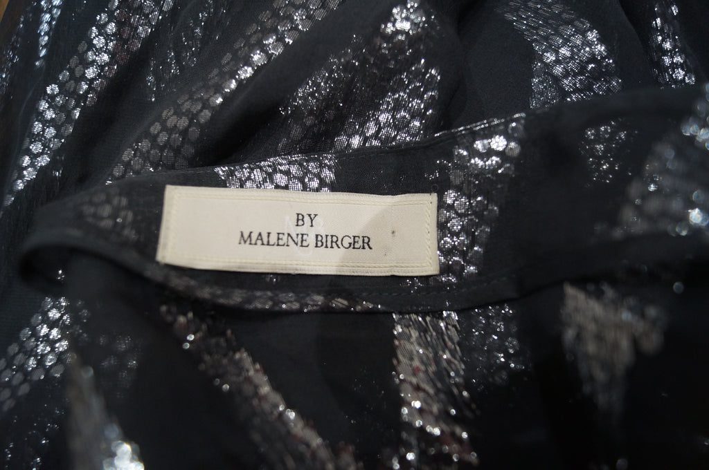 BY MALENE BIRGER Charcoal Grey Silver Metallic Stitch Silk Blend Blouse Top 34