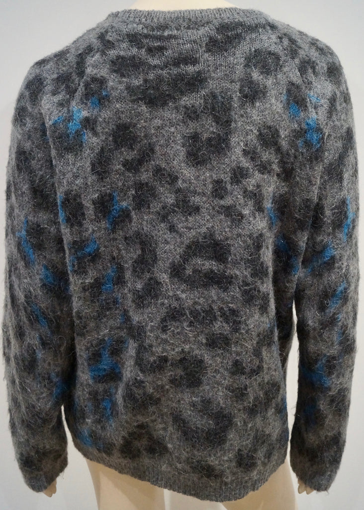 CLAUDIE PIERLOT Charcoal Grey Blue Mohair Blend Leopard Pattern Jumper Sweater 3