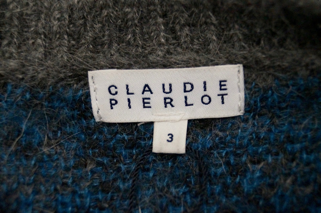 CLAUDIE PIERLOT Charcoal Grey Blue Mohair Blend Leopard Pattern Jumper Sweater 3