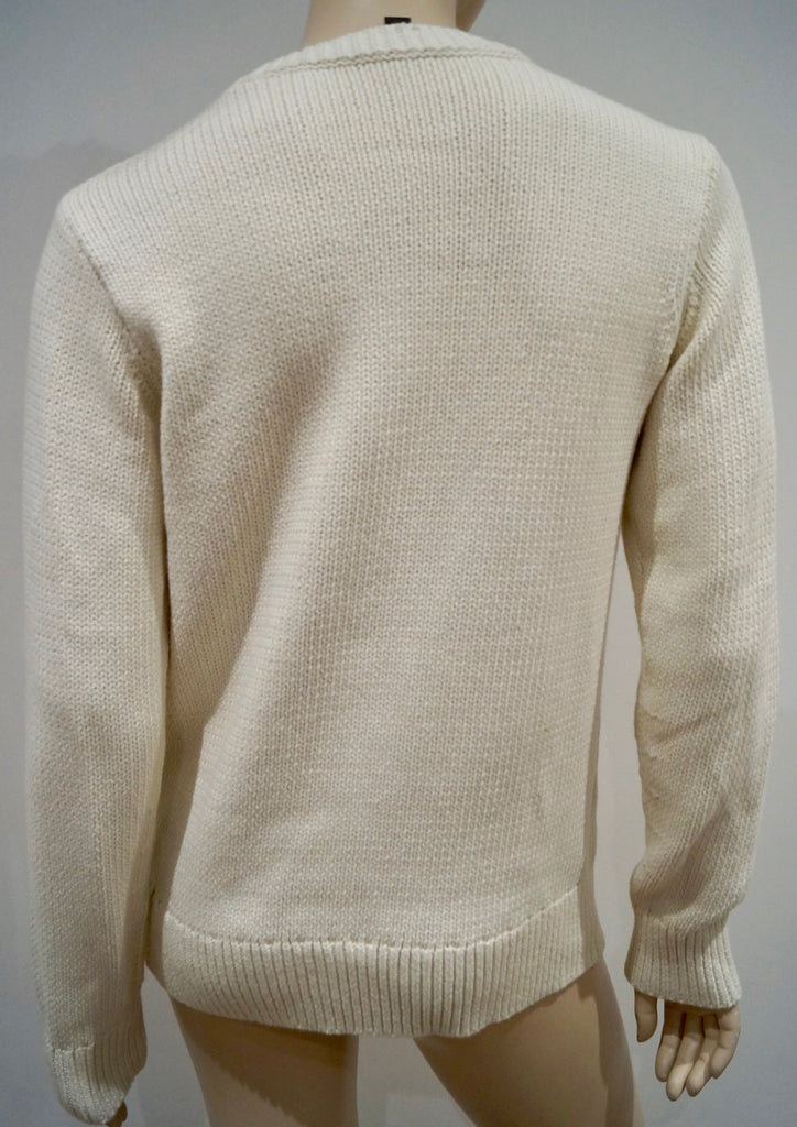 COACH NEW YORK Cream Cotton Blend Knit Flag Pattern Front Jumper Sweater Top S