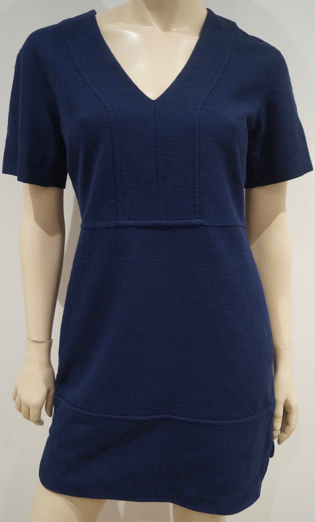 PAUL & JOE SISTER Navy Blue Cotton Blend V Neck Short Sleeve Dress FR36 UK8