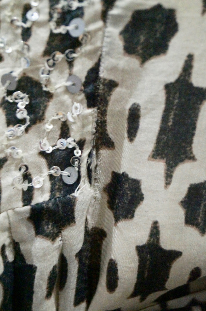 BOSS HUGO BOSS Cream & Brown Geometric Pattern Flare Sleeve Belted Dress UK6