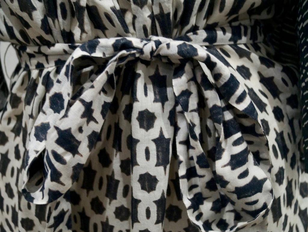 BOSS HUGO BOSS Cream & Brown Geometric Pattern Flare Sleeve Belted Dress UK6