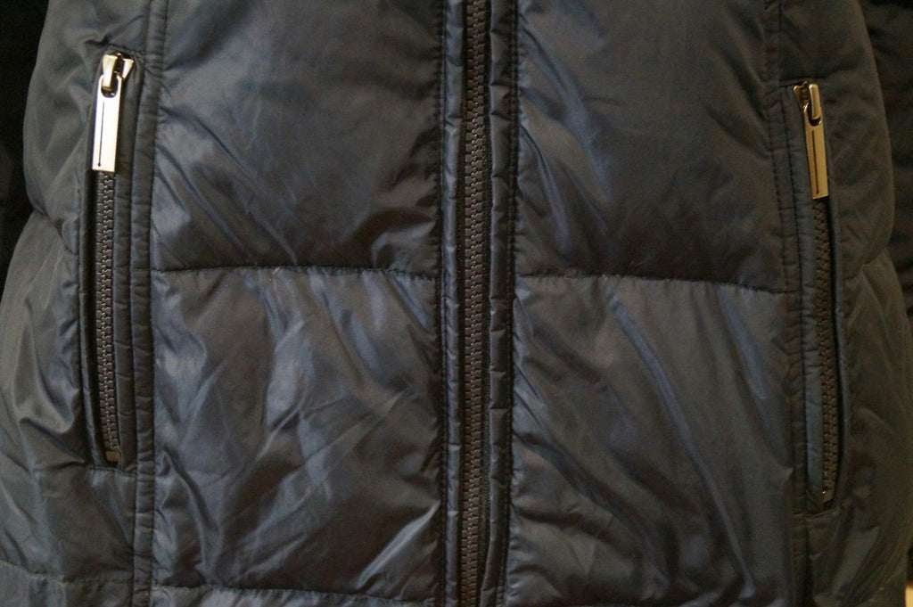 ADD Women's Navy Blue Quilted Padded Detachable Fur Trim Hooded Coat GB8