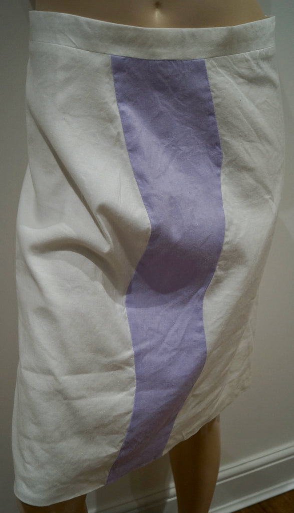 VERSACE JEANS COUTURE White & Lilac Panel Linen Blend Summer Pencil Skirt 32/46