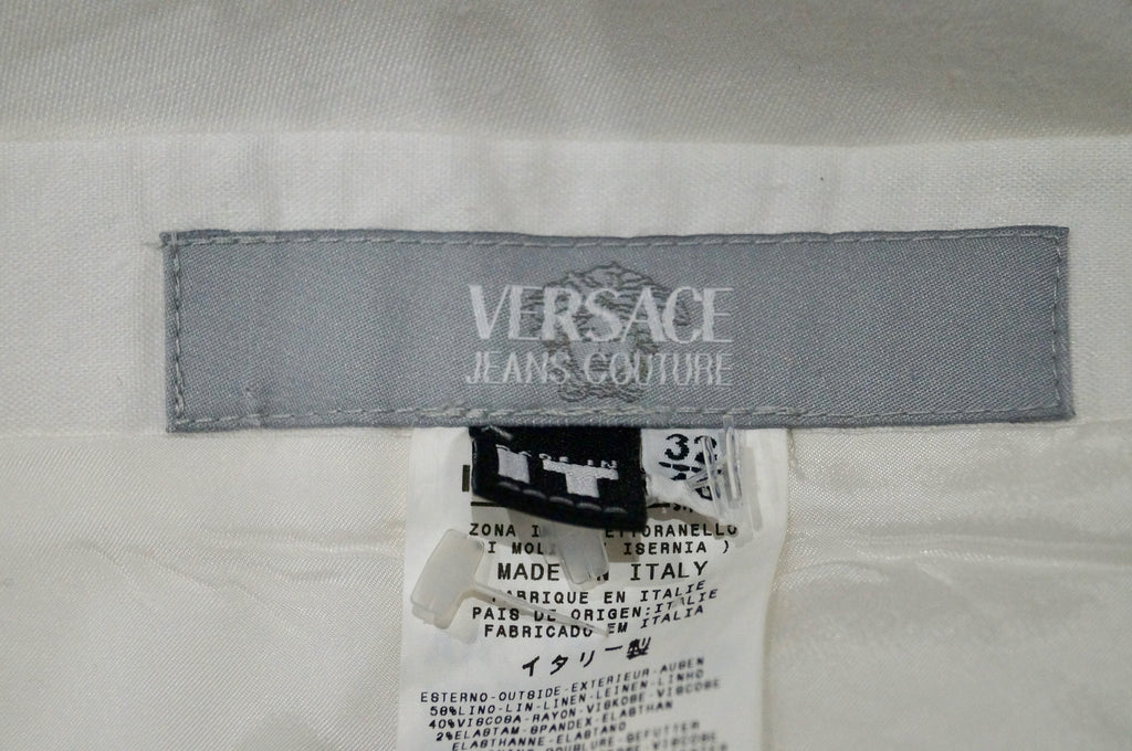 VERSACE JEANS COUTURE White & Lilac Panel Linen Blend Summer Pencil Skirt 32/46