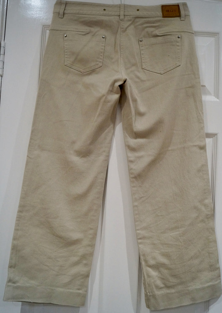 BUI DE BARBARA BUI Beige Straight Wide Leg Crop Capri Casual Trousers Pants M