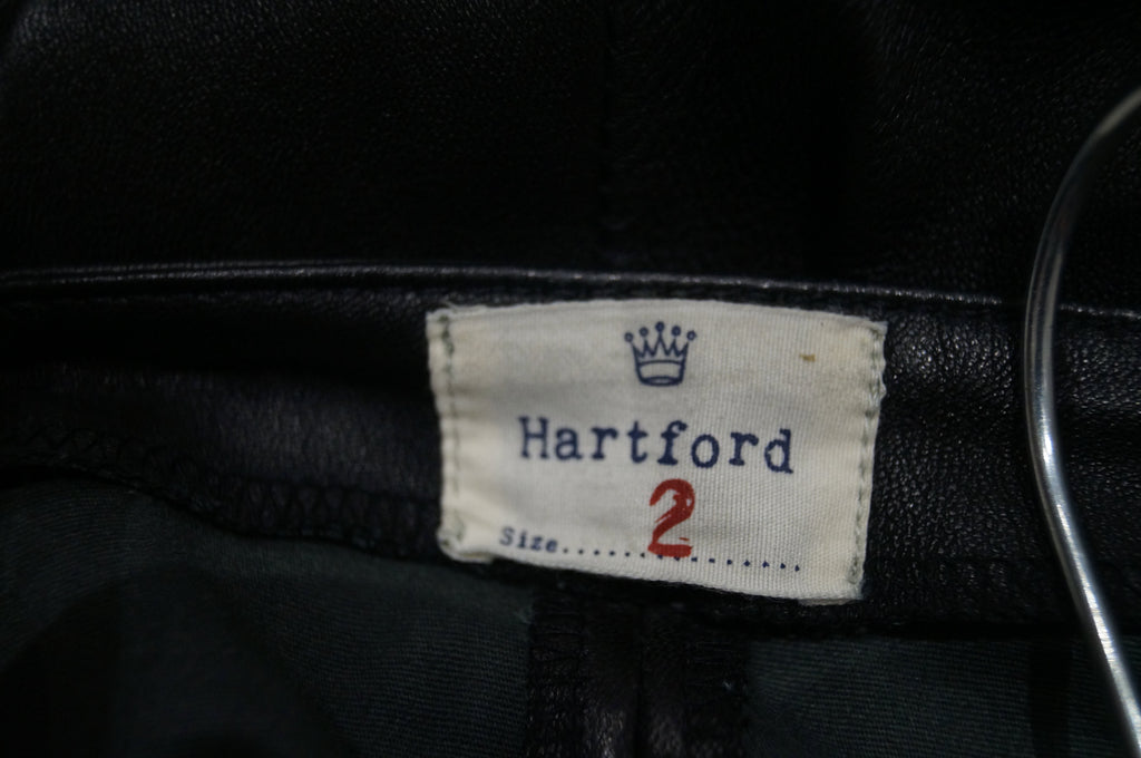 HARTFORD Women's Black 100% Lamb Leather Slim Skinny Trousers Pants Sz2 UK10