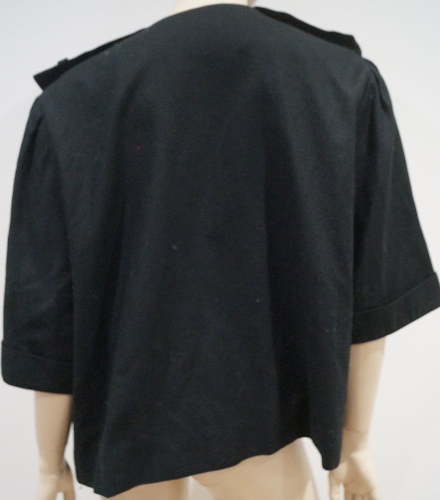 GIVENCHY EN PLUS Black 100% Cotton Open Front Short Sleeve Boxy Blazer Jacket 48