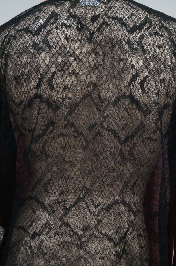 AHILYA Burgundy Red Ultra Fine Cashmere V Neckline Black Lace Rear Cardigan Top