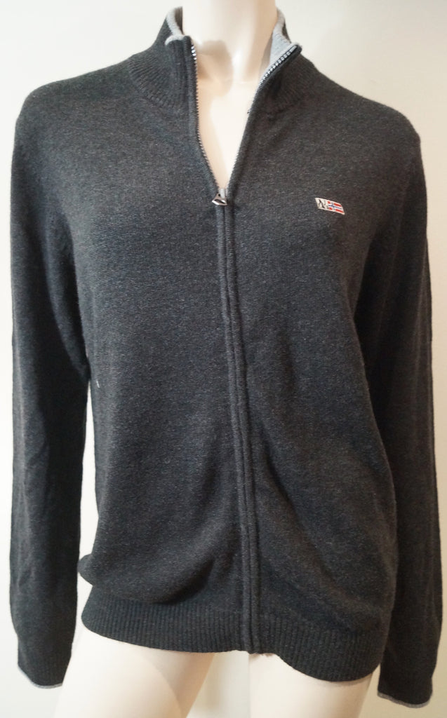 NAPAPIJRI Unisex Charcoal Grey Branded Zipper Front Knitwear Cardigan Jacket Top