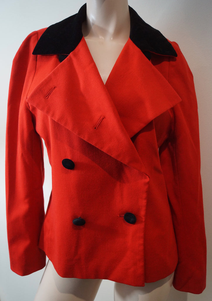 AKRIS LINEA B Red Wool Black Collar Double Breasted Blazer Jacket Sz40 UK12