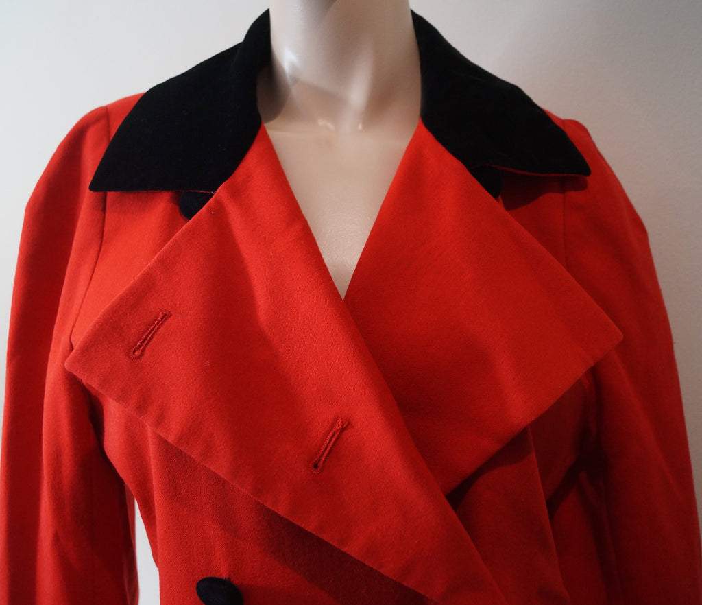 AKRIS LINEA B Red Wool Black Collar Double Breasted Blazer Jacket Sz40 UK12