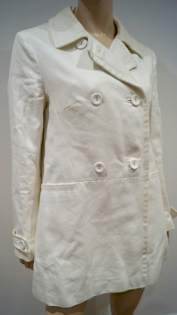 FARHI BY NICOLE FARHI Winter White Cotton & Linen Double Breasted Jacket UK10