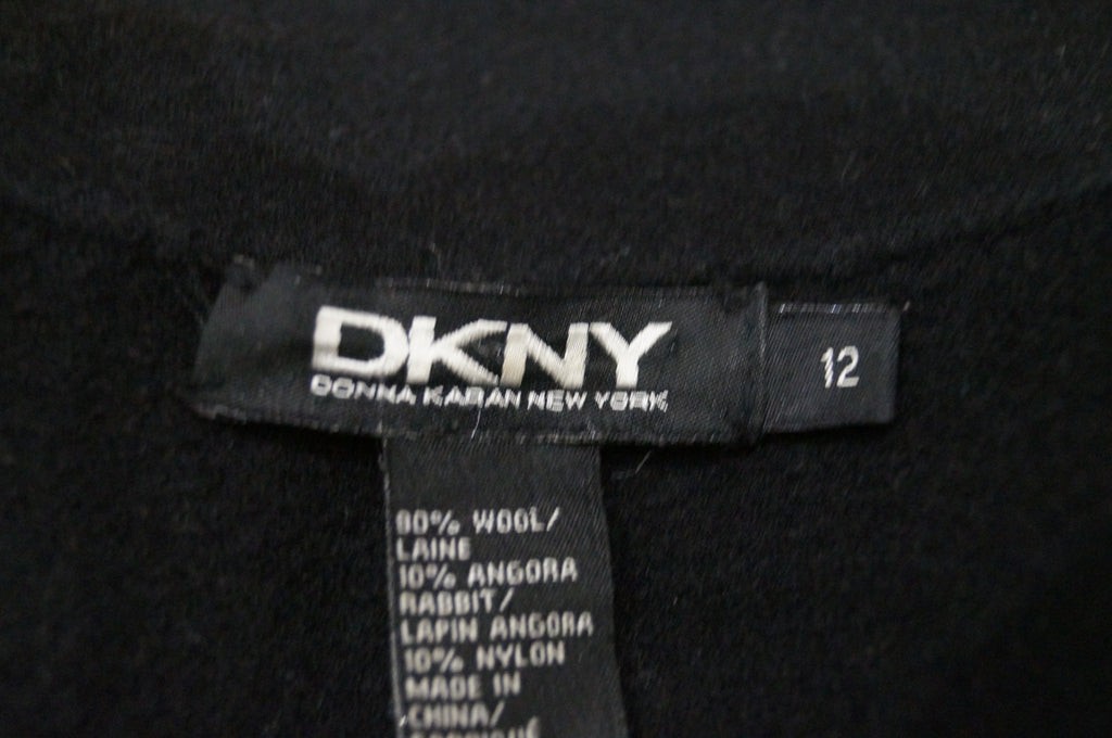 DKNY DONNA KARAN NEW YORK Black Wool Angora Rabbit Collared Overcoat Coat 12