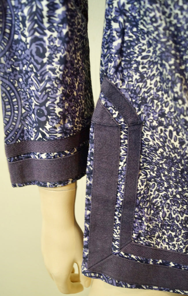 TORY BURCH Women's Blue Purple 100% Cotton Abstract Print Tunic Kaftan Top 4 UK8