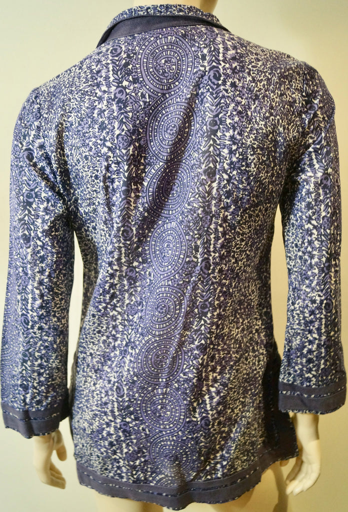TORY BURCH Women's Blue Purple 100% Cotton Abstract Print Tunic Kaftan Top 4 UK8