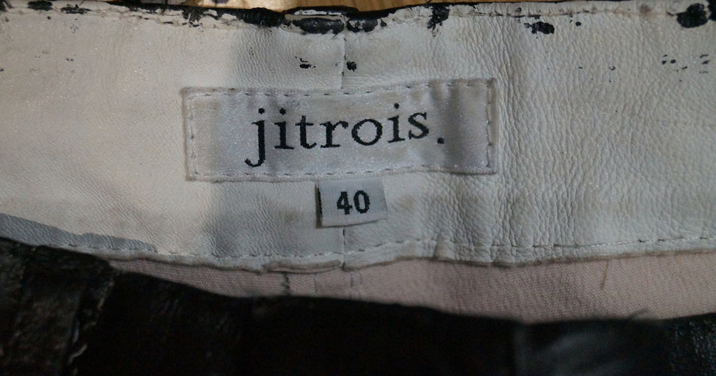 JITROIS Black & White Lambskin Leather Splatter Print Trousers Pants Sz40 UK12