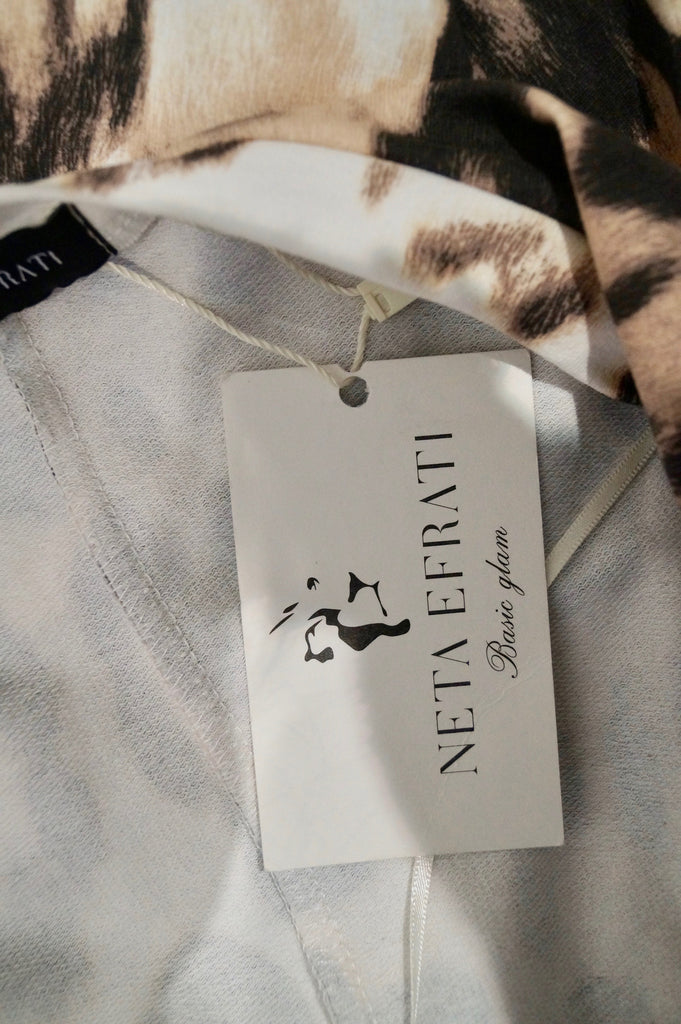 NETA EFRATI Women's Cream Beige Brown Leopard Animal Print Jersey Dress S/M BNWT