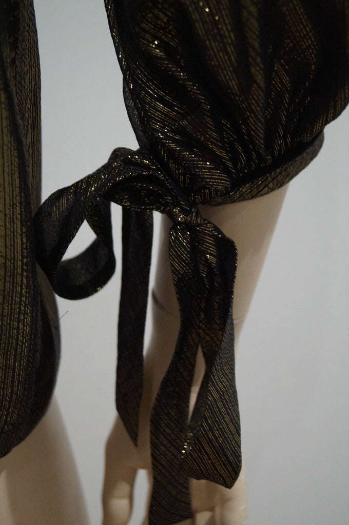 JASMINE DI MILO Gold & Black Silk Blend Sheen Plunge V Neck Belted Blouse Top 8
