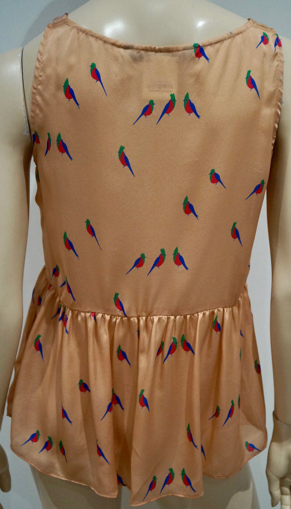 MARC BY MARC JACOBS Pale Pink Silk Bird Print V Neck Sleeveless Blouse Top S