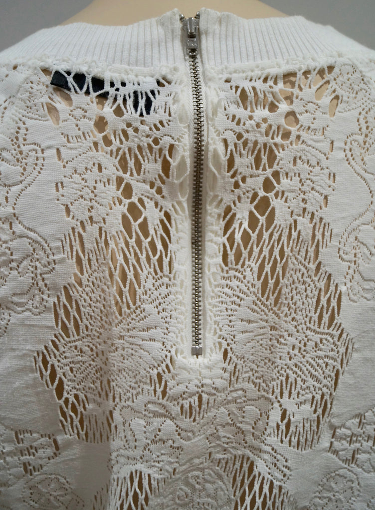 THE KOOPLES Winter White Perforated Pattern Round Neck 3/4 Sleeve Sweater Top S