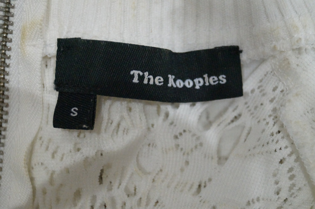 THE KOOPLES Winter White Perforated Pattern Round Neck 3/4 Sleeve Sweater Top S