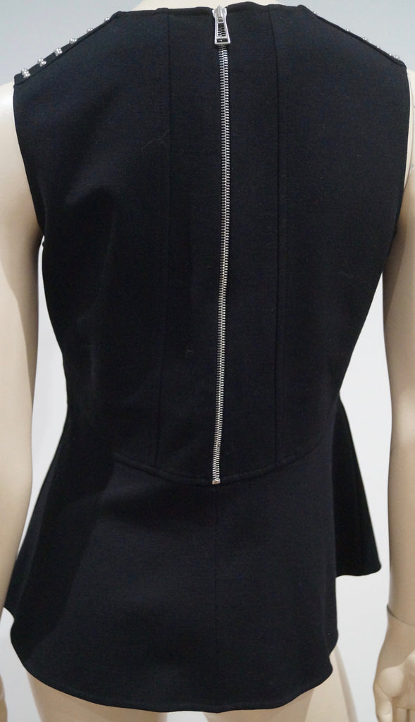 BELSTAFF Black Round Neck Sleeveless Silver Stud Shoulder Pleat Hem Top 44 UK12