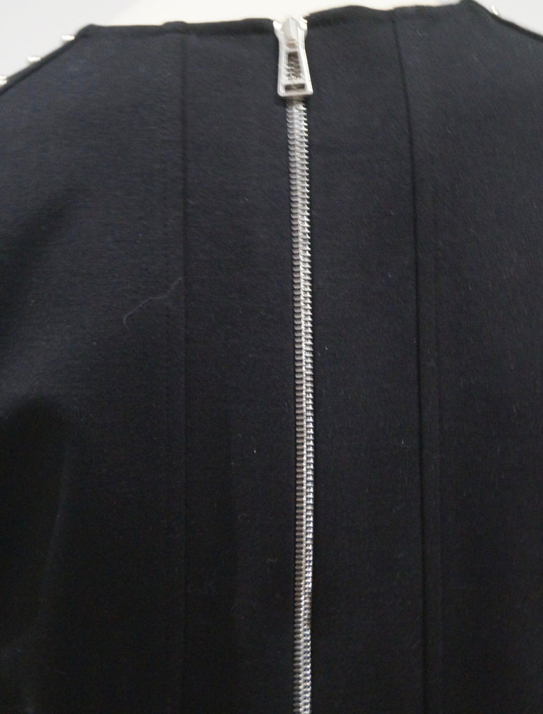 BELSTAFF Black Round Neck Sleeveless Silver Stud Shoulder Pleat Hem Top 44 UK12