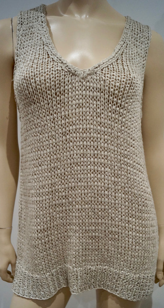 EILEEN FISHER Beige Chunky Knitwear V Neck Sleeveless Long Length Tank Vest Top