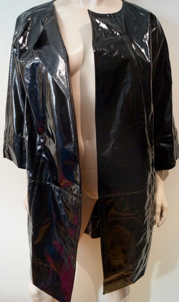 DKNY DONNA KARAN NEW YORK Women's Black Wool Blend Sheen Mac Trench Coat Sz:M