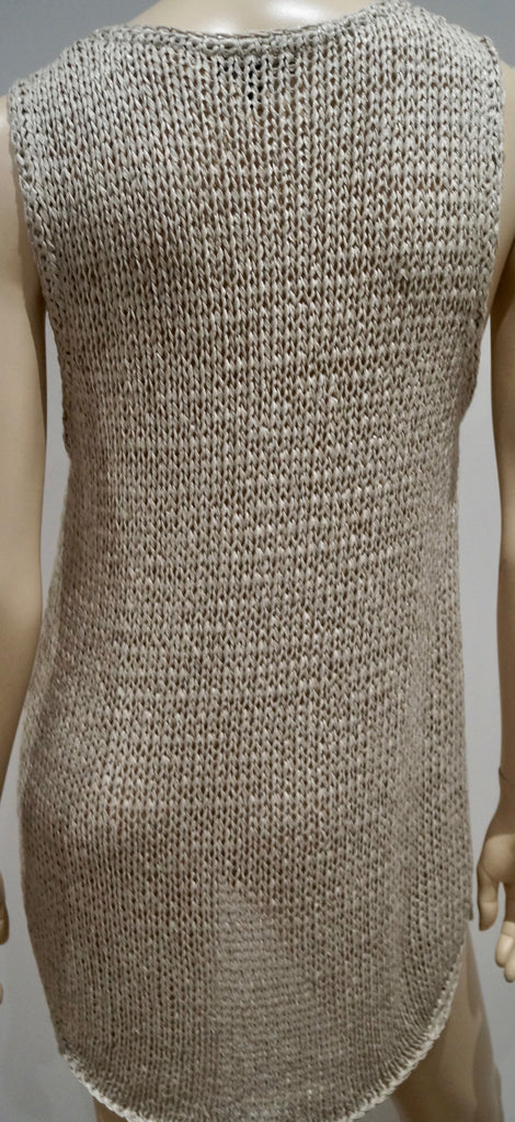 EILEEN FISHER Beige Chunky Knitwear V Neck Sleeveless Long Length Tank Vest Top