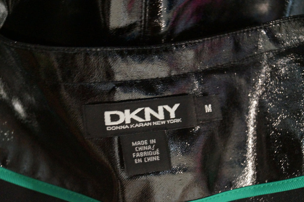 DKNY DONNA KARAN NEW YORK Women's Black Wool Blend Sheen Mac Trench Coat Sz:M