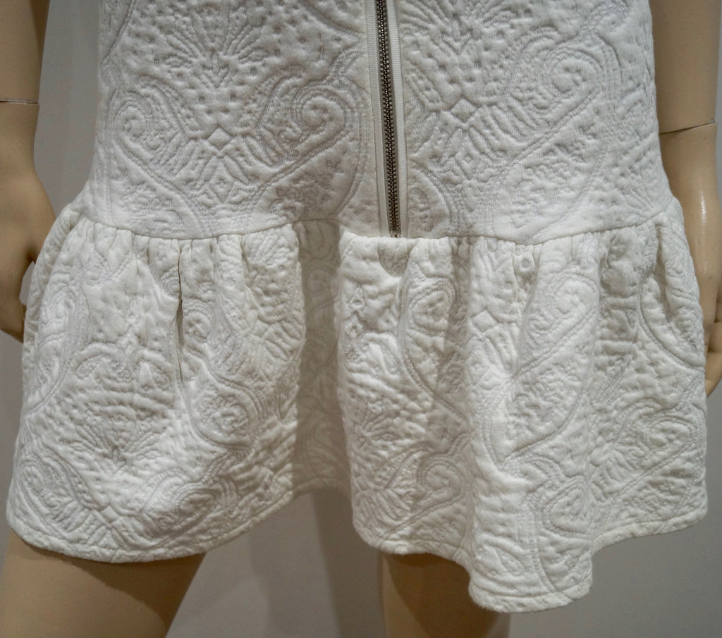 THE KOOPLES Winter White Paisley Textured Pattern Pleated Hem Mini Dress 38 UK10