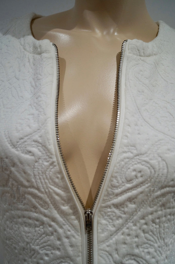 THE KOOPLES Winter White Paisley Textured Pattern Pleated Hem Mini Dress 38 UK10