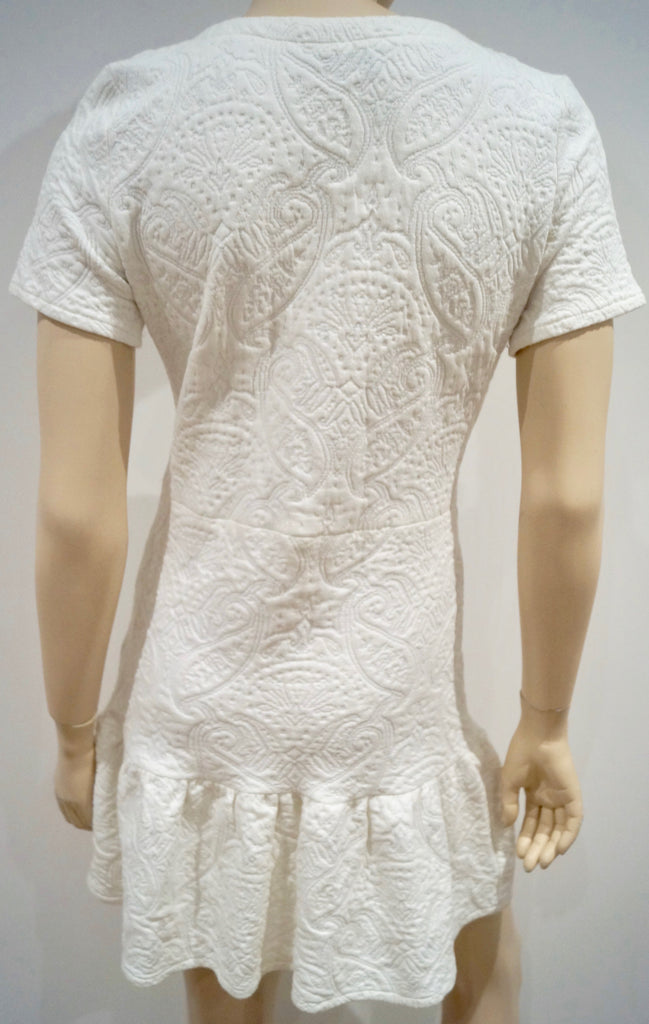 THE KOOPLES Winter White Paisley Textured Pattern Pleated Hem Mini Dress 38 UK10
