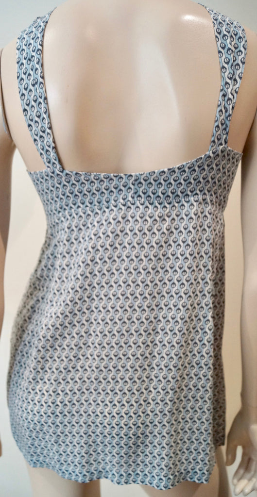 PAUL & JOE Women's Blue & Cream Silk Geometric Print Sleeveless Tunic Top 2 UK12
