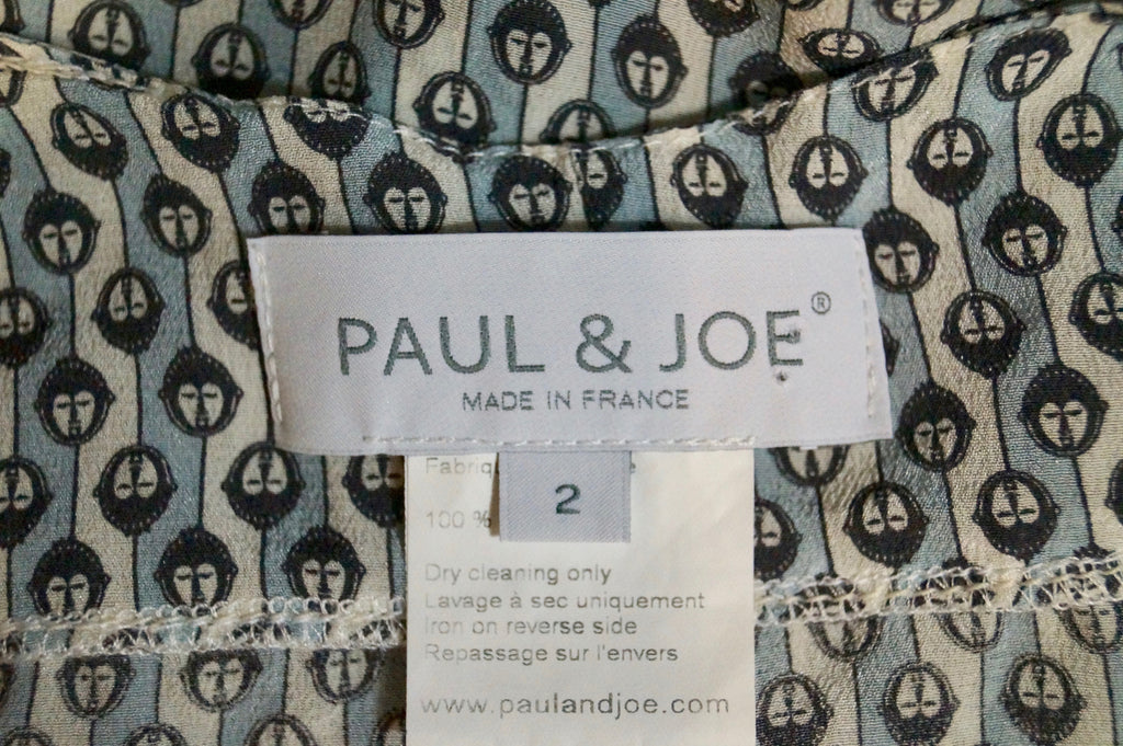 PAUL & JOE Women's Blue & Cream Silk Geometric Print Sleeveless Tunic Top 2 UK12