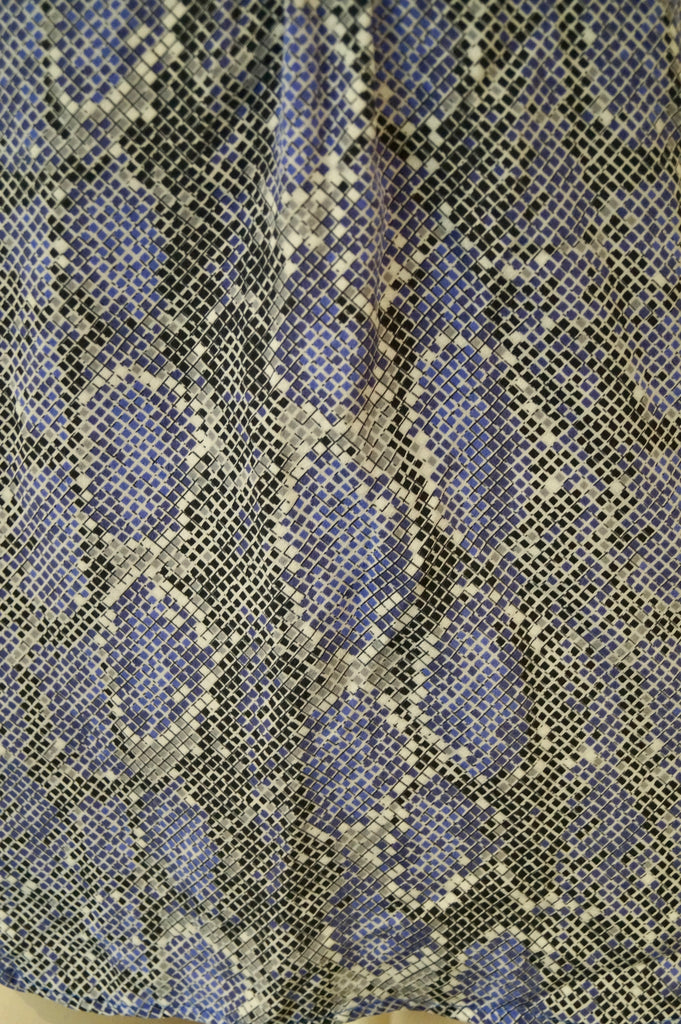 JOIE Blue Purple Cream 100% Silk Geometric Print Collarless V Neck Blouse Top XS