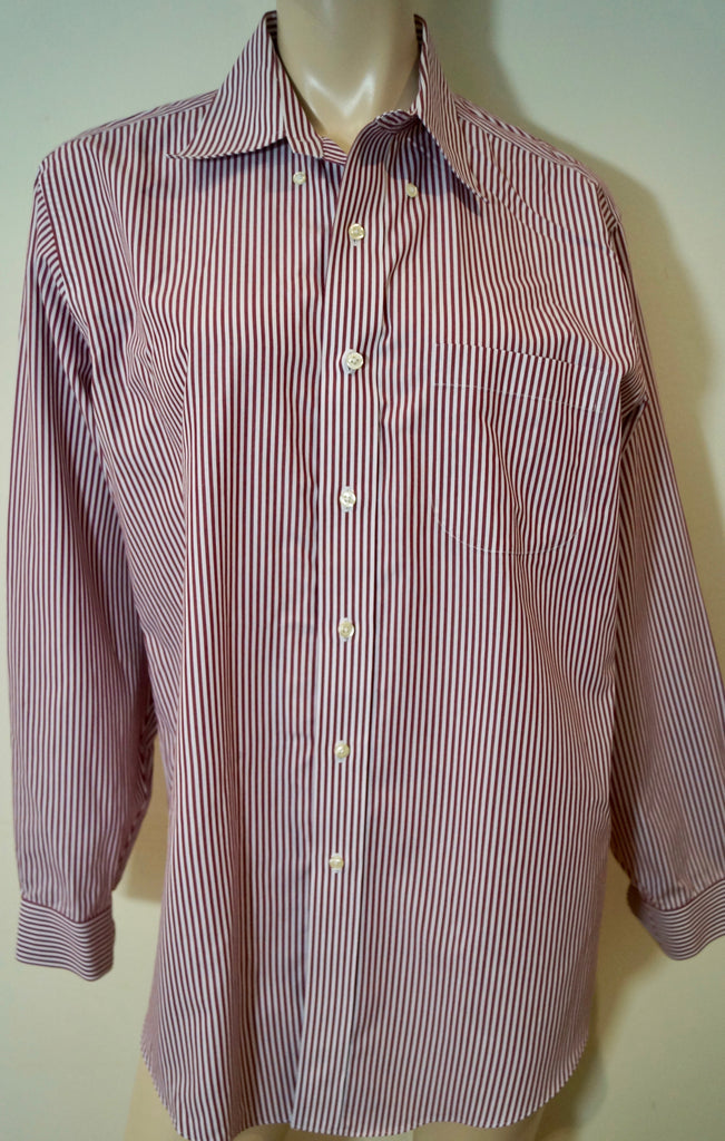BROOKS BROTHERS Menswear Red & White Stripe Cotton Traditional Fit Formal Shirt