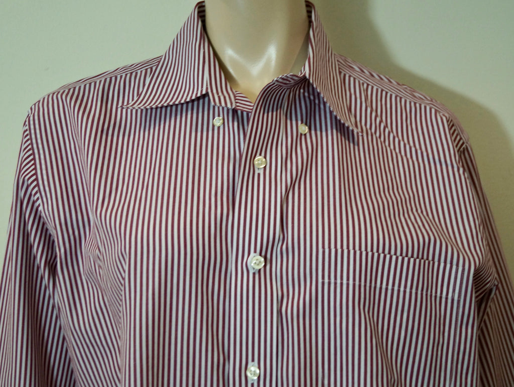 BROOKS BROTHERS Menswear Red & White Stripe Cotton Traditional Fit Formal Shirt