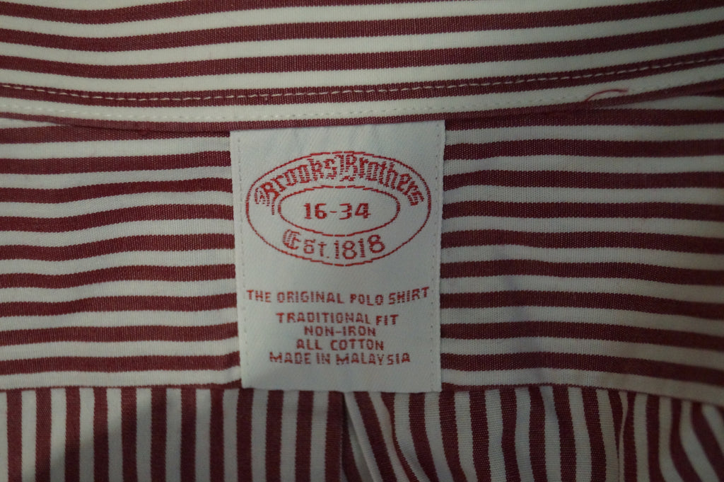 BROOKS BROTHERS Menswear Red & White Stripe Cotton Traditional Fit Formal Shirt