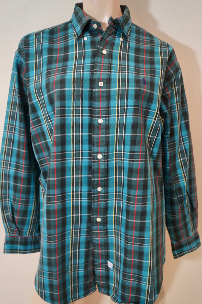POLO RALPH LAUREN Menswear Blue Green Multi Colour Cotton Checked Shirt Sz:M