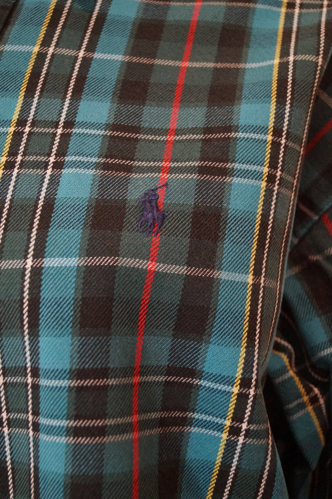 POLO RALPH LAUREN Menswear Blue Green Multi Colour Cotton Checked Shirt Sz:M