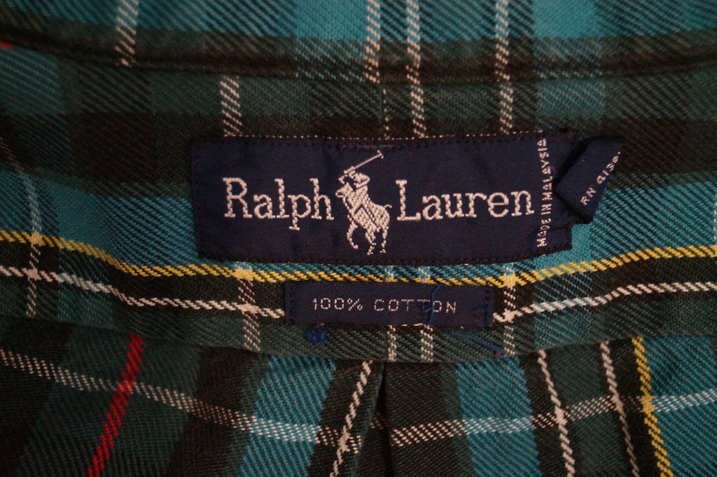 POLO RALPH LAUREN Menswear Blue Green Multi Colour Cotton Checked Shirt Sz:M