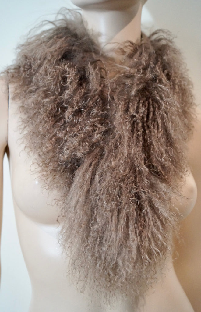 ADRIENNE LANDAU Women's Brown Mongolian Long Length Fur Lined Scarf