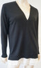 SANDRO Women's Black Merino Wool V Neck Silk Lace Trim Jumper Sweater Top Sz:2